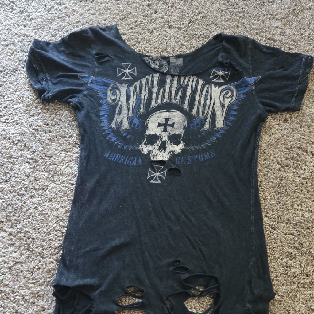 Affliction Black and Blue Skull Tee
